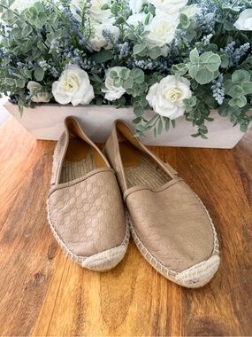 Gucci Beige Micro GG Leather Espadrilles Flats Size 38